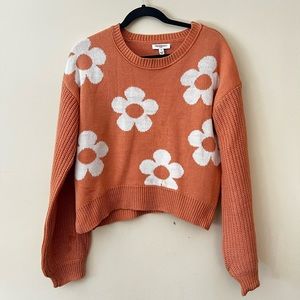 Peach flower knit crop cardigan sweater Women’s L